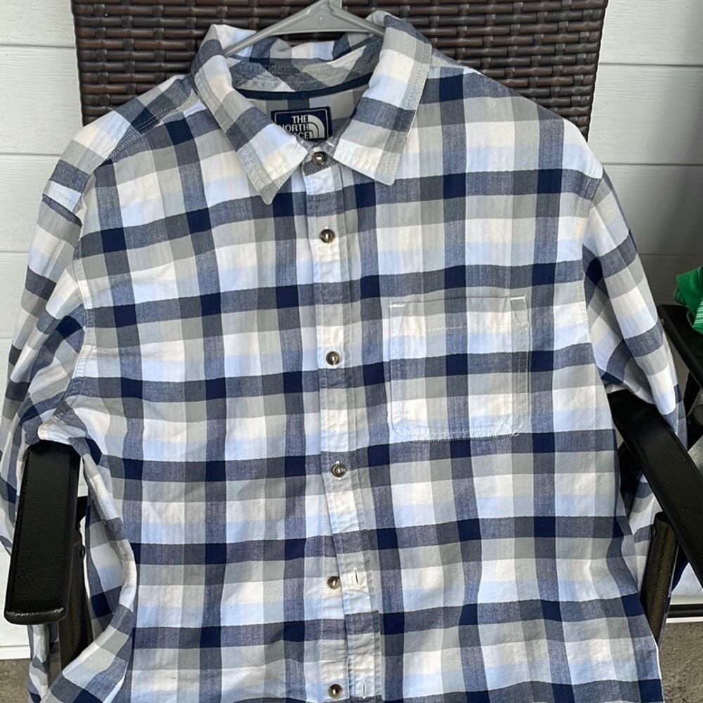 The North Face Blue and White Plaid Shirt